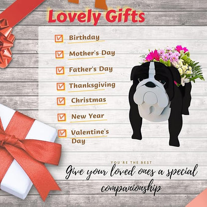 Black English Bulldog Dog Planter Plant Pots,Cute Dog Flower Planter,Gifts for Pet Lovers,Unique Animal Plant Pots,Office,Indoor Outdoor Garden Decor(9.45 * 7.48 * 10.63in)