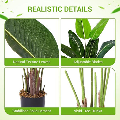 4 Ft Bird of Paradise Artificial Plant, Artificial Tree Faux Tropical Plant Palm Tree with Leaves Trunks Indoor Outdoor Faux Banana Leaf Tree for Home Decor Living Room Office