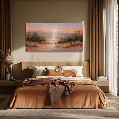 CHUDANHAO Coastal Wall Art Colorful Scenery Artwork Orange Sunset Wall Decorations for Living Room 24"x48" Nature Photo Prints for Bedroom Dining Room