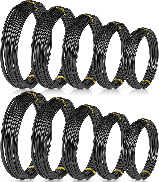 Hotop 10 Rolls Bonsai Wires Anodized Aluminum Bonsai Training Wire in 5 Sizes - 1.0 mm, 1.5 mm, 2.0 mm, 2.5 mm, 3.0 mm, Total 164 Feet (Black)