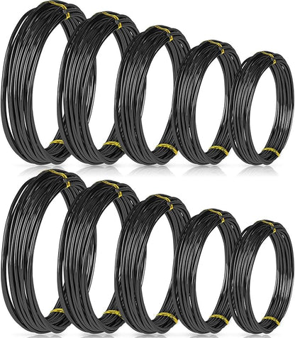 Hotop 10 Rolls Bonsai Wires Anodized Aluminum Bonsai Training Wire in 5 Sizes - 1.0 mm, 1.5 mm, 2.0 mm, 2.5 mm, 3.0 mm, Total 164 Feet (Black)