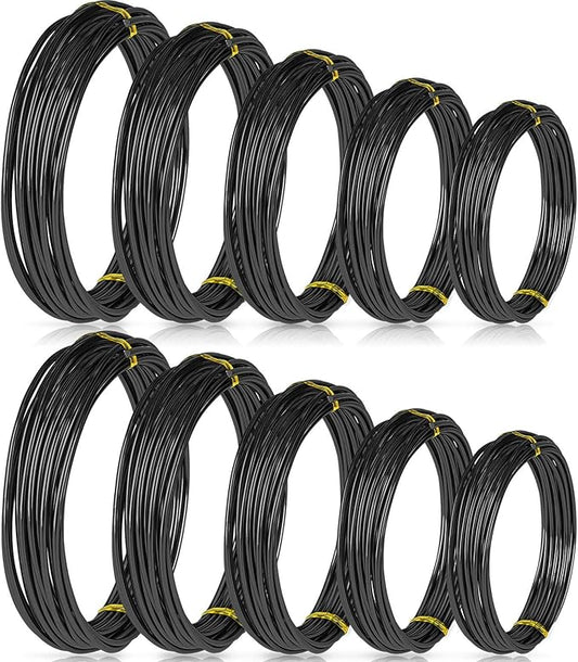 Hotop 10 Rolls Bonsai Wires Anodized Aluminum Bonsai Training Wire in 5 Sizes - 1.0 mm, 1.5 mm, 2.0 mm, 2.5 mm, 3.0 mm, Total 164 Feet (Black)