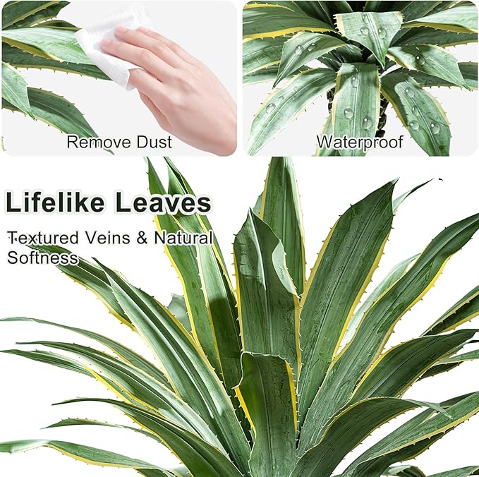 Artificial Agave Plant Potted Plants for Indoor Outdoor Fake Agave Tree in Pot Realistic Faux Tree with 42 Leaves for Home Living Room Office Garden Front Porch Patio Decor (61inch-1 Pc Potted Yellow)