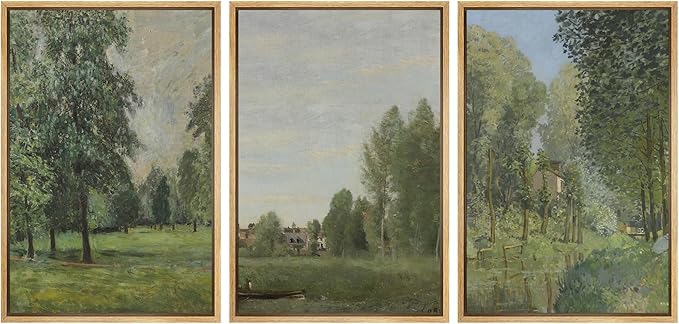 Ashbrook Framed Canvas Print Wall Art Set Fine Art Watercolor Emerald Green Forest Landscape Nature Wilderness Illustrations Floral Botanical Minimal Calm/Relax for Bedroom - 24"x36"x3 NATURAL