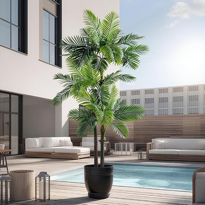 9.1FT Artificial Phoenix Palm Tree Artificial Plants Indoor Outdoor Large Faux Coconut Silk Palm Tree Tropical Fake Tree Faux Sago Palm Plant for Modern Farmhouse Yard Outside Patio Poolside