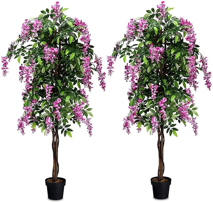 Goplus 6FT Ficus Artificial Tree, 2 Pack Fake Wisteria Tree in Nursery Pot, Greenery Faux Floor Plant, Tall Artificial Plants for Indoor Outdoor Bedroom Living Room Decor