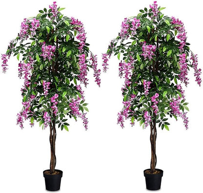 Goplus 6FT Ficus Artificial Tree, 2 Pack Fake Wisteria Tree in Nursery Pot, Greenery Faux Floor Plant, Tall Artificial Plants for Indoor Outdoor Bedroom Living Room Decor