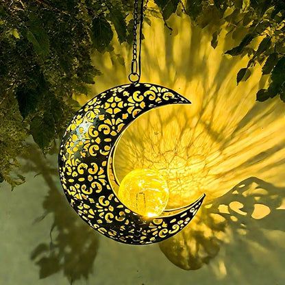 Solar Garden Hanging Moon Lights Outdoor Decor,Metal Lanterns Art Decorations for Outside Yard Lawn Patio Wall Fences Driveway Trail,Unique Housewarming Gardening Gifts for Women Mom