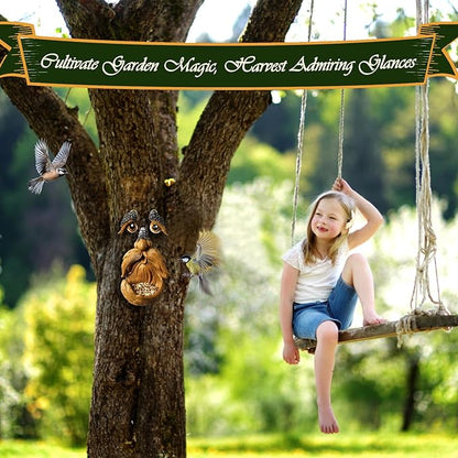 Playful Tree Faces Decor Outdoor, Whimsical Tree Decorations Outdoor for Gardens & Yards, Adding Personality to Nature for Your Lawn & Garden Ornaments (Small)
