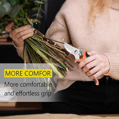 Pruning Shears Gardening Scissors Tools: 3pcs Outdoors&Indoor Garden Clippers, Rose Snips, Plant Clippers, Wood Pruner, Gardener Work Accessories for Flower Arrangement, Yard Landscaping (Orange)
