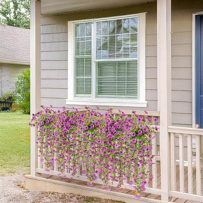 Fake Artificial Hanging Flowers for Outdoors, 2 Pcs Artificial Hanging Plants Spring Summer Decor, UV Resistant No Fade Faux Silk Daisy Flower for Planter Front Door Porch Patio Yard Garden(Purple)