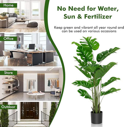 Goplus Artificial Monstera Deliciosa Plant, 5ft Tall Fake Tropical Palm Tree w/15 Pcs Different Turtle Leaves, Cement-Filled Plastic Pot, Faux Swiss Cheese Plant for Floor Home Office Decor