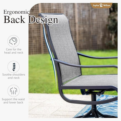 Sophia & William Patio Dining Sets Outdoor Dining Set for 6 Patio Table and Chairs Set 7 Pieces with Swivel Patio Chairs, 61"x 38" Wood Like Metal Table for Garden Pool All Weather Grey