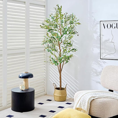 VECELO Artificial Olive Tree 6FT(72inch), Tall Faux Olive Trees in Pot, Fake Silk Plant with Dried Moss for Indoor Outdoor Home Office Decor, 2 Pack