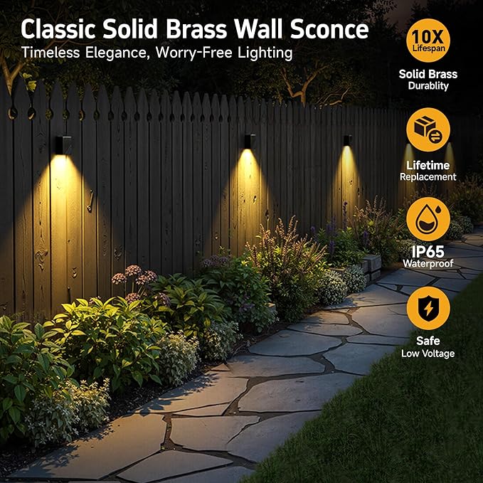 Gardenreet Low Voltage Landscape Deck Lights - Solid Brass LED Wall Light, Outdoor IP65 Waterproof Hardwired Lighting for Step Fence Handrail 2700K Warm White 3W 216LM 4 Pack
