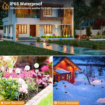 Solar Outdoor Lights, 6 Pack Christmas Solar Stakes Crystal Cracked Glass LED Garden Globe Light Outdoor Waterproof, Color-Changing Auto On/Off, Pathway Lights for Landscape Patio Yard Decorations