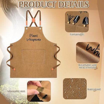 Tarpop Garden Tool Set Christmas Plant Whisperer Gardening Gifts for Women, 7 Pcs Vegetable Planting Tool Kit Cap Canvas Apron Gloves Soil Scoop Transplant Trowel Cultivator Flower Tub(Brown)