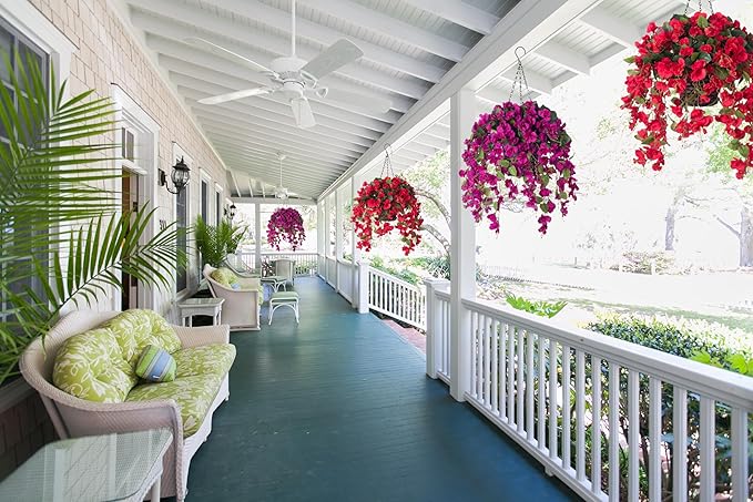 HyeFlora Artificial Hanging Flower Baskets for Spring Decoration, Outdoor Fake Plant Faux Silk Hibiscus Long Vines in Planter UV Resistant Realistic Flowers for Outside Porch Patio Home Decor, Yellow