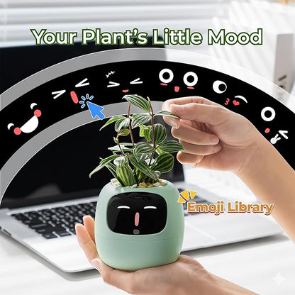 Ivy AI Smart Plant Pot with Emoji Intelligent Planter Robot for Houseplants Tamagotchi Flower Pot Stylish Plantagotchi Home Decor(Mint)