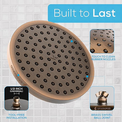 SparkPod Shower Head - High Pressure Rain - Premium Quality Luxury Design - 1-Min Install - Easy Clean Adjustable Replacement for Your Bathroom Shower Heads (Vintage Oil Rubbed Bronze, 8 Inch Round)