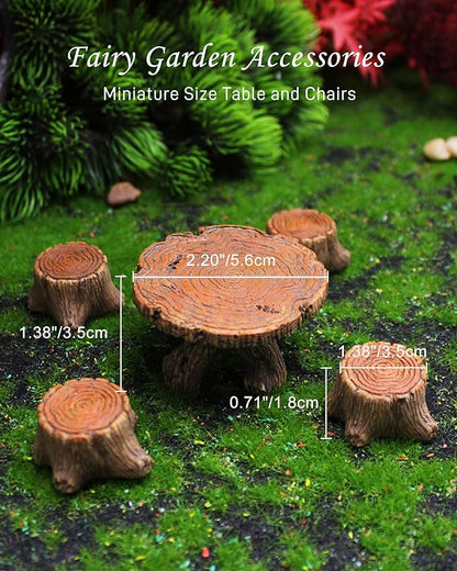 Miniature Resin Table Chairs Figurines, Fairy Garden Accessories Outdoor Stumps Ornaments Kit, Micro Landscape Garden Ornament for Outdoor Indoor Landscape Decor