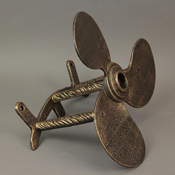Bronze Finish Cast Iron Boat Propeller Wall-Mounted Decorative Garden Hose Hanger - Nautical Outdoor Hose Holder Decor to Add Maritime Charm to Your Garden