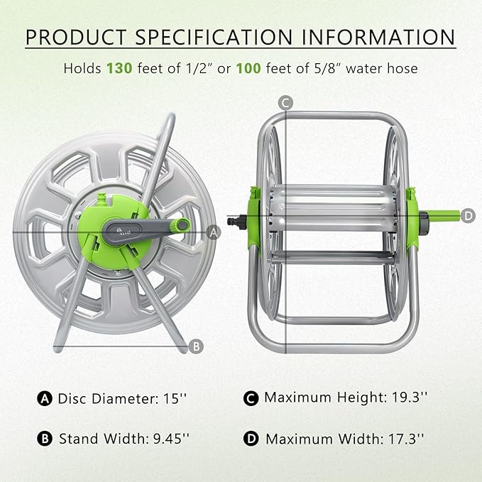 Metal YESTAR Water Hose Reel Cart,Hold 100 Ft of 5/8 Inch Hose,Portable Hose Reels for Outside.Storage and Watering