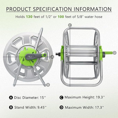 Metal YESTAR Water Hose Reel Cart,Hold 100 Ft of 5/8 Inch Hose,Portable Hose Reels for Outside.Storage and Watering