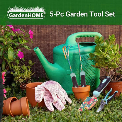 GardenHOME Garden Tool Set – Durable Stainless Steel Gardening Kits with Tote Bags, Stools, and Accessories, Perfect for Gardeners, Women, and Men (5 Piece Floral)