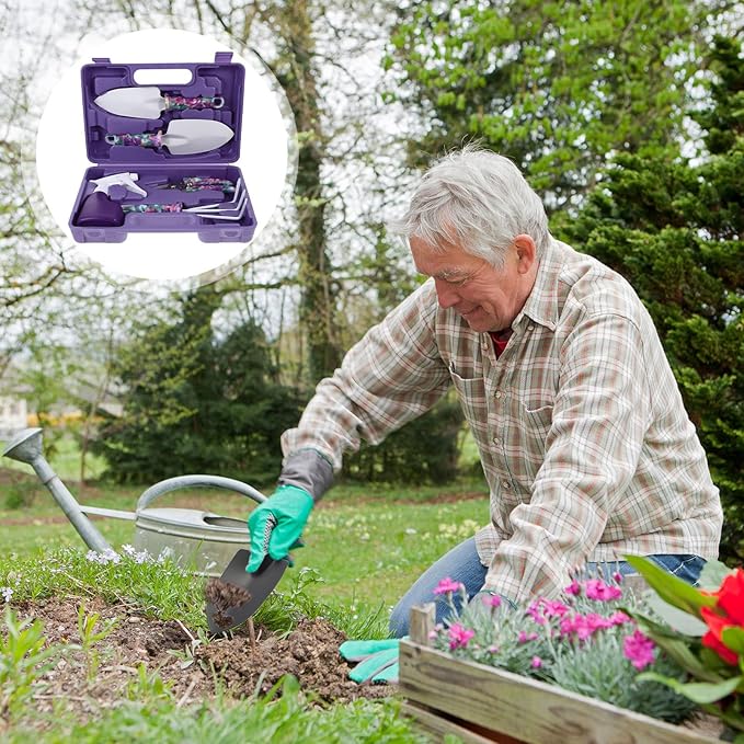 Housoutil Garden Tools Kit with 5 Mini Planting Shovels and Transplanting Tools Purple Gardening Accessory Set for Succulent and Pot Plant Growing for Outdoor Garden Care