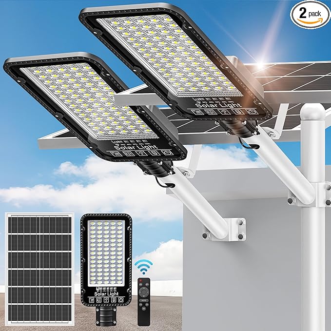 12000W Solar Street Lights Outdoor - 6500K Commercial Parking Lot Dusk to Dawn, Heavy Duty Split Type Solar Lights Outdoor Waterproof with Remote Control for Driveway, Outside(2Pack)