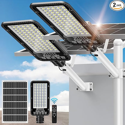 12000W Solar Street Lights Outdoor - 6500K Commercial Parking Lot Dusk to Dawn, Heavy Duty Split Type Solar Lights Outdoor Waterproof with Remote Control for Driveway, Outside(2Pack)