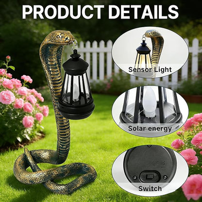 Solar Garden Outdoor Statues Snake with Solar Lights Outdoor Chrismtas Decorations - Lawn Decor Snake Statue for Patio, Balcony, Yard Ornament - Unique Housewarming Gifts（11.22" Bronze Colored）