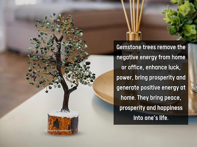 Amazing Gemstone Emerald Natural Healing Premium Crystal Bonsai Feng Shui Fortune Money Tree of Life for Home Office Decor, 10-12 Inch