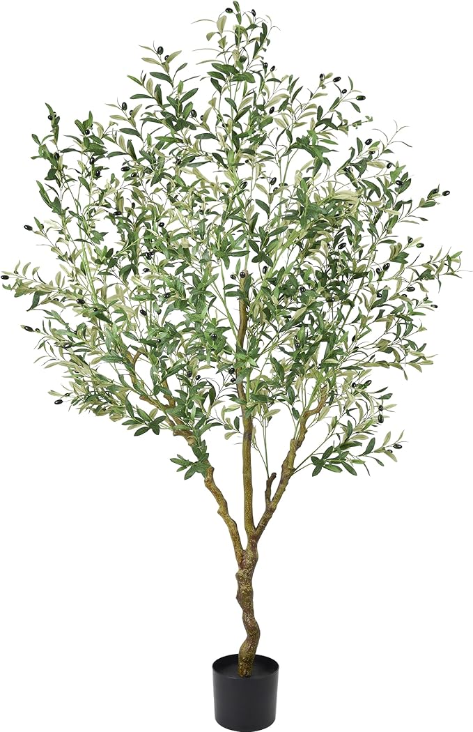 Artificial Olive Tree 7FT with 1476 Leaves Realistic Tall Large Faux Silk Deluxe Plant 84 Inch Black Pot for Indoor Home Office Porch Mall School Hotel Modern Decor Housewarming Gift