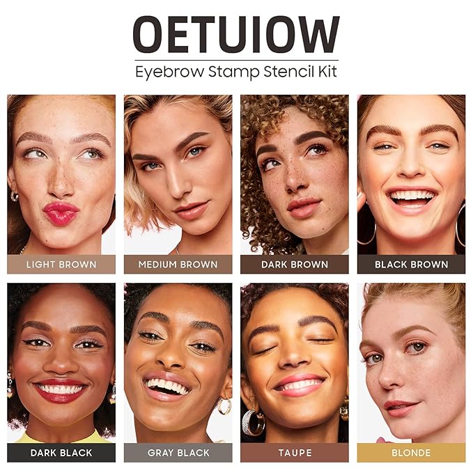 Eyebrow Stamp Stencil Kit - One-Step Eye Brow Stencil Kit with 24 Reusable Thin & Thick Eyebrow Stencils, Long-Lasting Waterproof & Smudge-Proof Brow Stamp Kit for Perfect Eye Makeup