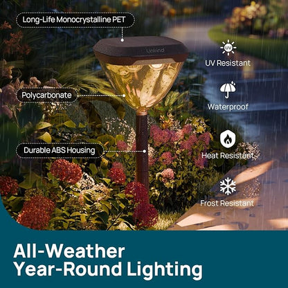 Linkind Smart Solar Pathway Lights SP6, in-App Pattern Switching Solar Lights Outdoor, USB & Solar Charging, Cool/Warm White/Color-Changing Landscape Lighting, Christmas Decor for Yard, Patio (4 Pack)
