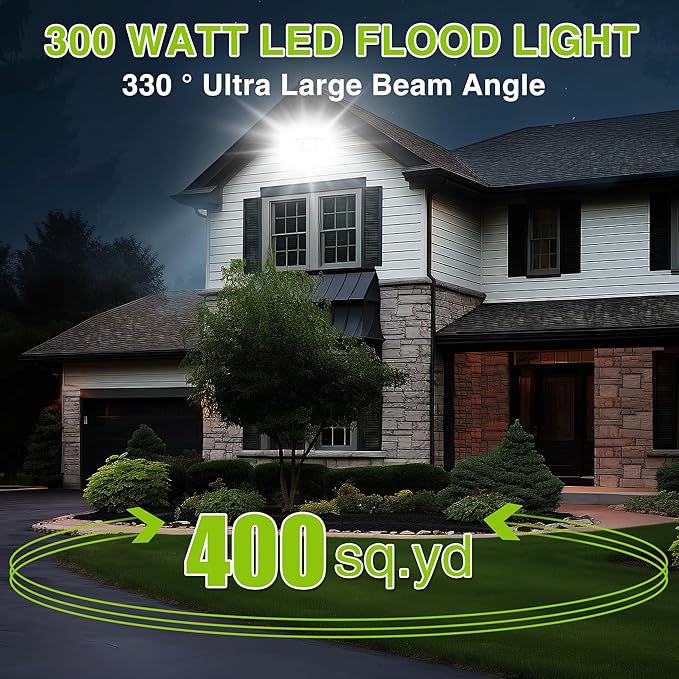 LED Flood Light Outdoor, STASUN 300W 30000lm 6000K Daylight White IP66 Waterproof, Commercial Parking Lot Light,3 Heads for Yard Street Stadium House Floodlight Bright Security Lights for Outdoor Area