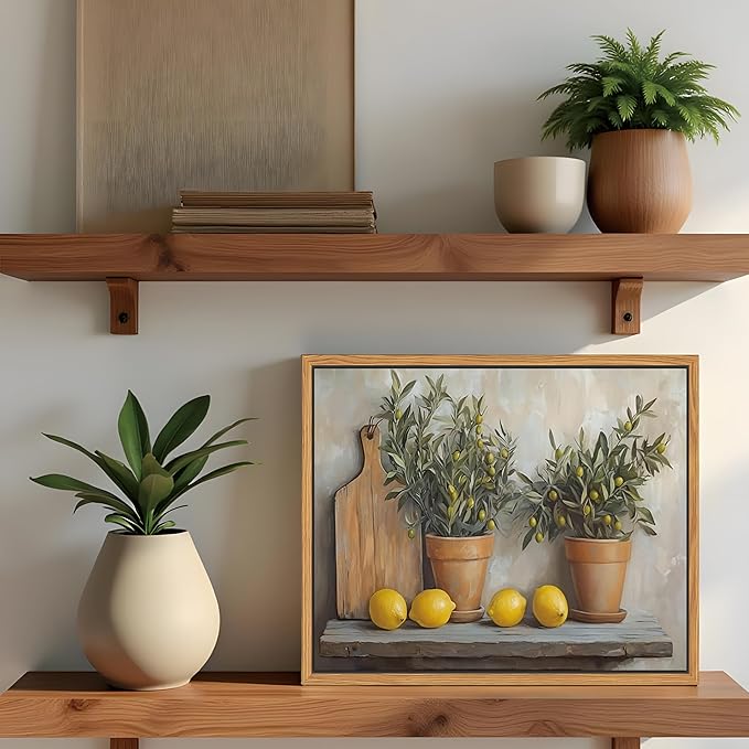 Floating Framed Vintage Kitchen Wall Art, Yellow Lemon Still Life Wall Decor Oil Paintings, Rustic Farmhouse Artwork Canvas Posters Prints Pictures for Living Room Bedroom Home Decor 8x10 Inch