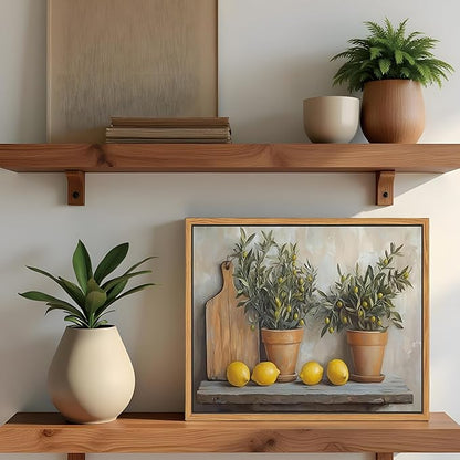 Floating Framed Vintage Kitchen Wall Art, Yellow Lemon Still Life Wall Decor Oil Paintings, Rustic Farmhouse Artwork Canvas Posters Prints Pictures for Living Room Bedroom Home Decor 8x10 Inch
