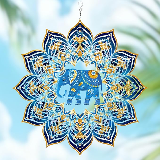 Elephant Wind Spinners Outdoor, Elephant Gifts for Women Men Wife Mom Dad Husband, Hanging Wind Spinners for Christmas Thanksgiving, 12'' Outdoor Indoor Hanging Ornament for Garden Porch Lawn