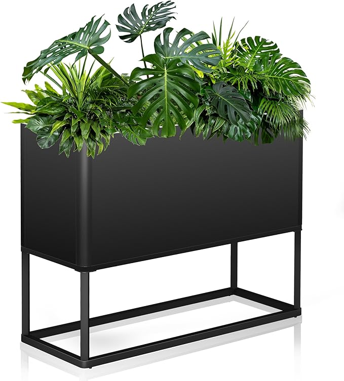 Modern Raised Metal Planter Box with Stand,38"L x 15"W x 30.5"H Outdoor Rectangular Planter,Durable All-Weather Use Elevated Planter for Commercial Patio, Balcony & Porch | Rounded Corner Design