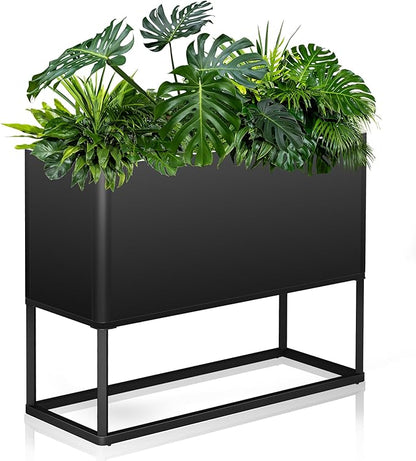 Modern Raised Metal Planter Box with Stand,38"L x 15"W x 30.5"H Outdoor Rectangular Planter,Durable All-Weather Use Elevated Planter for Commercial Patio, Balcony & Porch | Rounded Corner Design