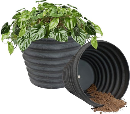 Sunnydaze Molly 12.5" Metal Outdoor Plant Pot Set with Drainage Holes and Rubber Plugs - Matte Gray - Set of 2