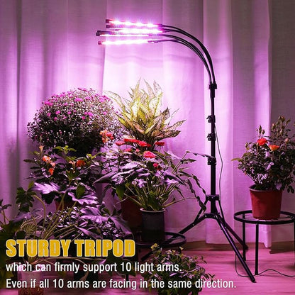 Grow Lights for Indoor Plants [ 10 in1 ], Full Spectrum Grow Light with Tripod Stand, Auto On/Off Timing 4/8/12H, Plant Lights for Indoor Growing. (Mix Spectrum 10 Arms)