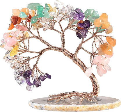 mookaitedecor Colorful Crystal Money Tree Agate Slice Base Feng Shui Bonsai Crystal Tree for Wealth Luck Desk Decor, 3-4 Inch High
