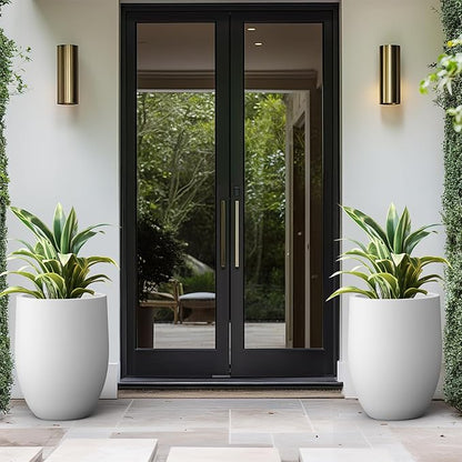 Kante 21.7 Inch Tall Concrete Planter, Large Indoor Outdoor Plant Pot with Drainage, Smooth White Finish with Painted Interior, Ideal for Porch, Home, Garden, Patio