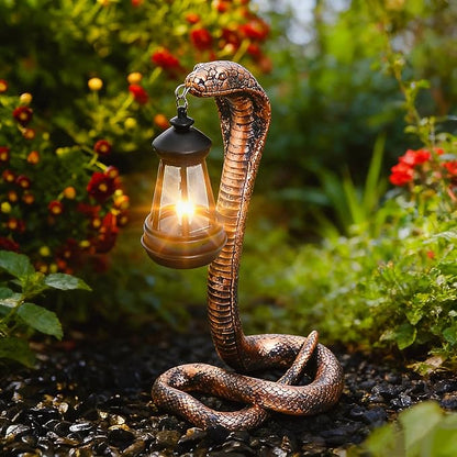 Solar Garden Outdoor Statues Snake with Solar Lights Outdoor Chrismtas Decorations - Lawn Decor Snake Statue for Patio, Balcony, Yard Ornament - Unique Housewarming Gifts（11.22" Brass Color