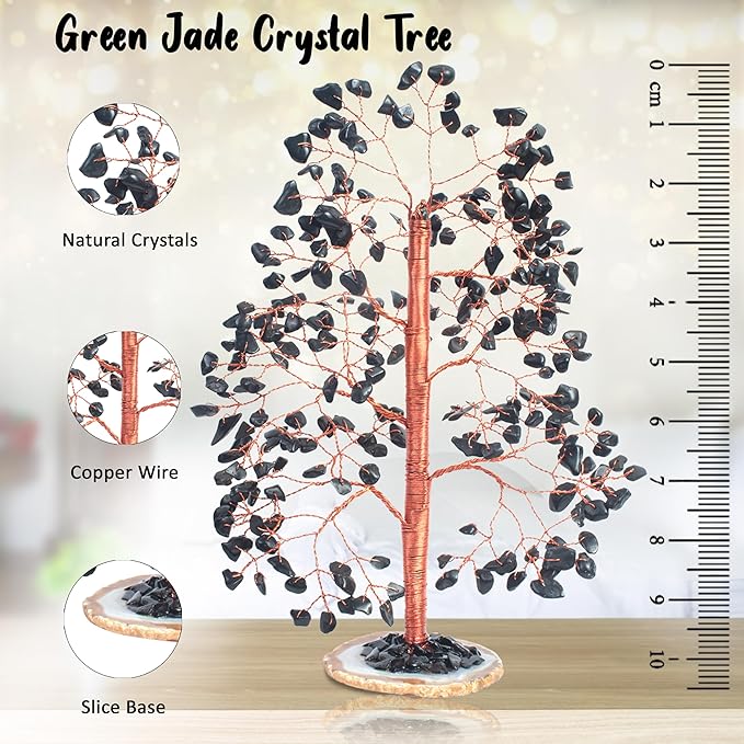Black Tourmaline Crystal Tree of Life - Handmade Gemstone With Geode Agate Slice Base - Chakra Money Feng Shui Decorations - Artificial Crystal Tree for Spiritual Healing Gift