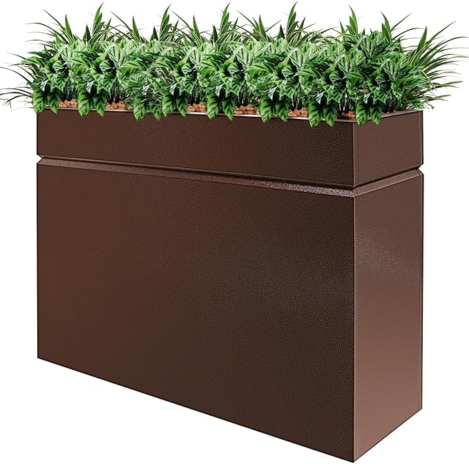Metal Rectangular Planter Box, Powder Coating Steel Large Planters 35" L x 12" W x 26" H with Drainage Hole, Indoor Outdoor All-Weather Use for Home, Porch, Patio, Garden(Bronze)